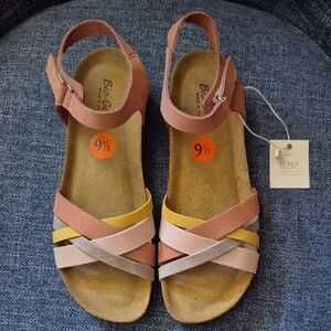 Women's Strappy Sandals - Pink, Yellow, and Gray